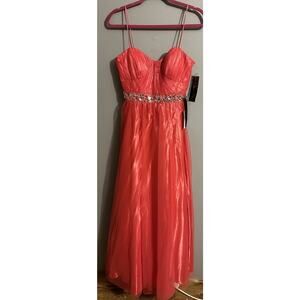 Reign On Women Pink Strapless Mesh Sequins Formal Satin Prom Dress Size 5/6